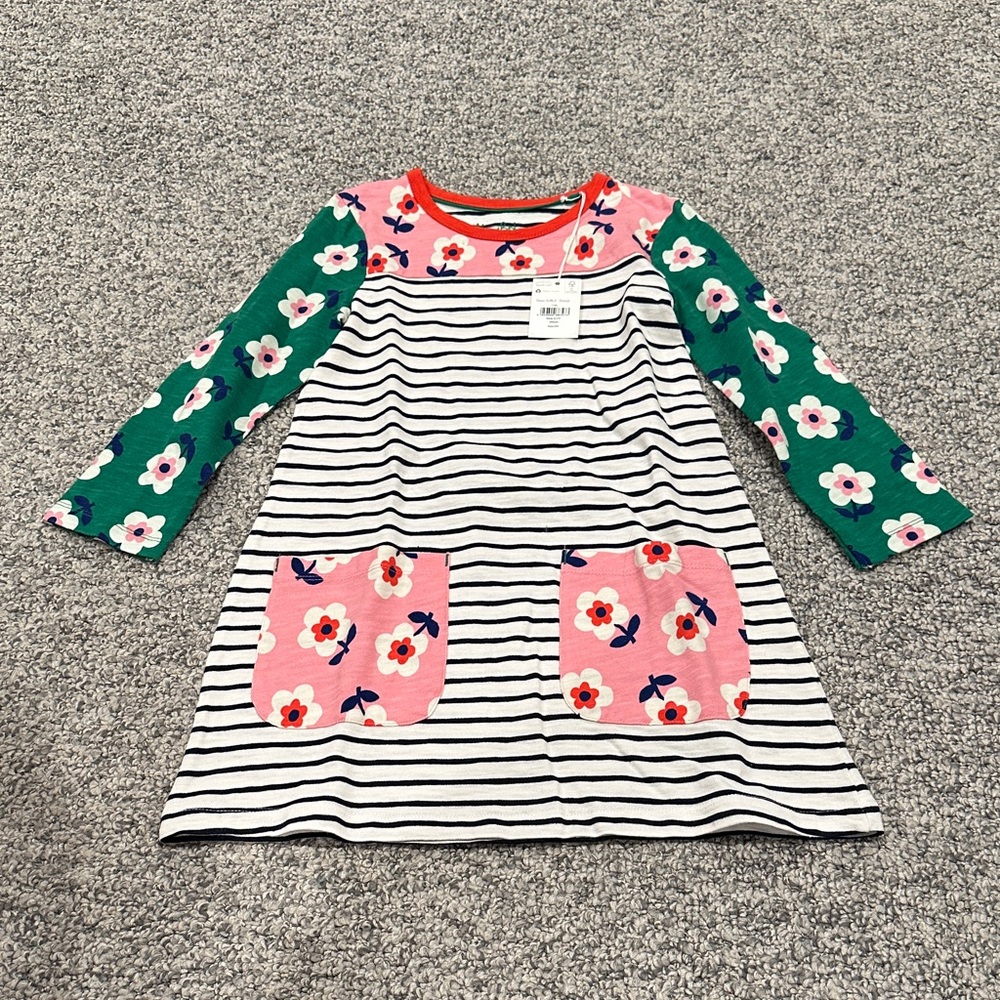 Mini Boden Pink and Green Floral Striped Dress